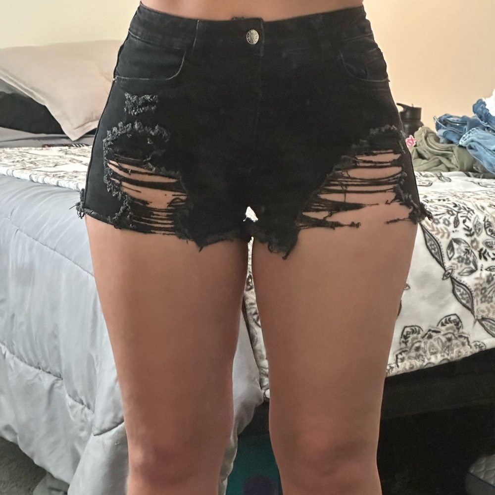 SHEIN Black Ripped Jean Shorts